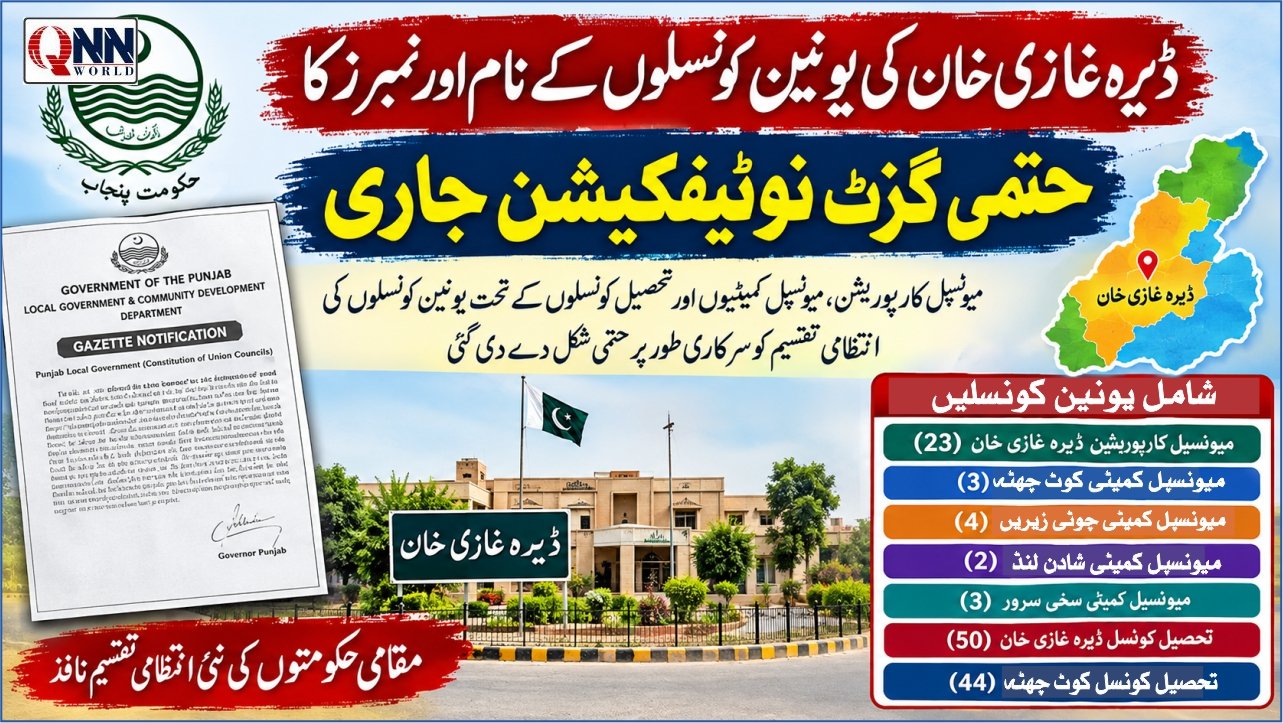 ڈیرہ غازی خان کی یونین کونسلوں کے نام اور نمبرز کا حتمی گزٹ نوٹیفکیشن جاری