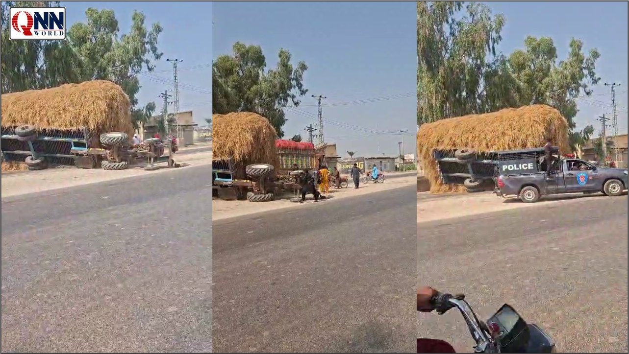 گھوٹکی: اشوک سی این جی پمپ کے قریب حادثہ، پلال سڑک پر بکھر گیا، جانی نقصان نہیں ہوا